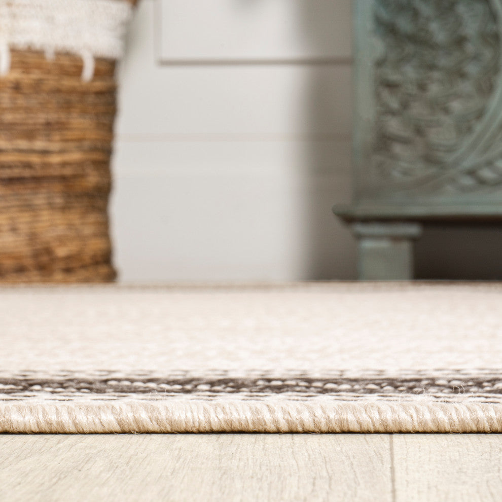 Lucia Classic Diamond Border Indoor/Outdoor Area Rug, Cream/Black, 2x8