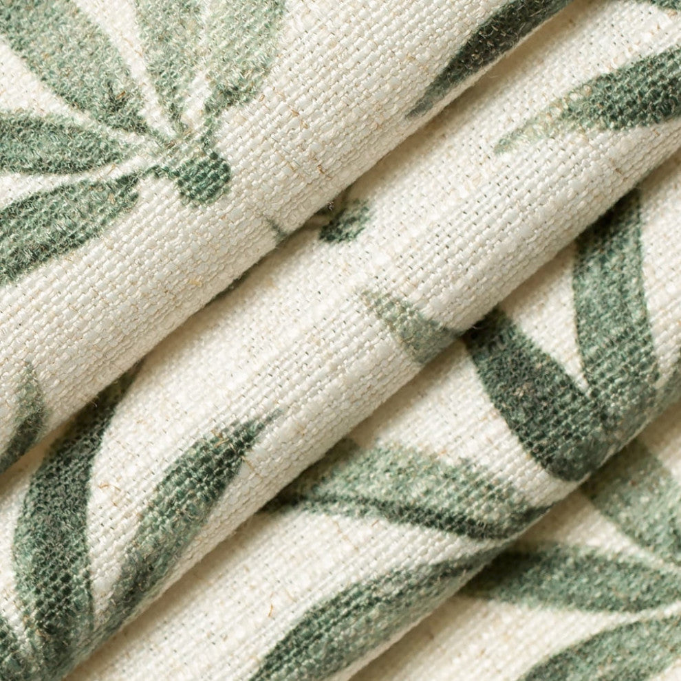 Green Leaves Linen Look Print Upholstery Fabric by the Yard