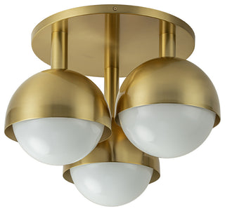 3-Light Opal Cluster Globe Semi Flush Ceiling Light, Brass