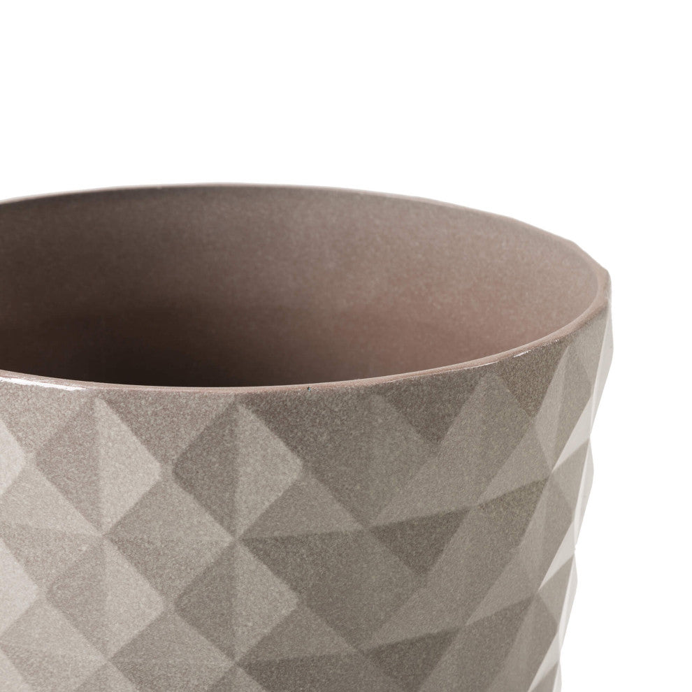 Set of 2 Eco-Friendly PE Faux Ceramic Textured Planters, Sand Beige