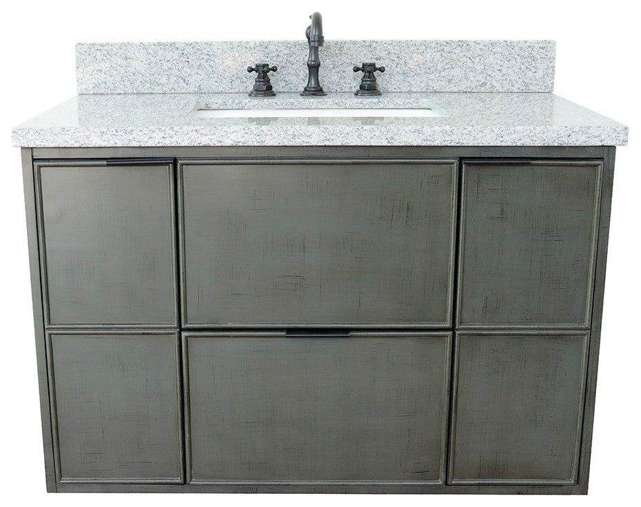 37" Single Wall Mount Vanity, Linen Gray Finish With Gray Granite Top