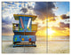 Miami South Beach Sunrise, Large Seashore Canvas Wall Art, 36x28, 3 Panels