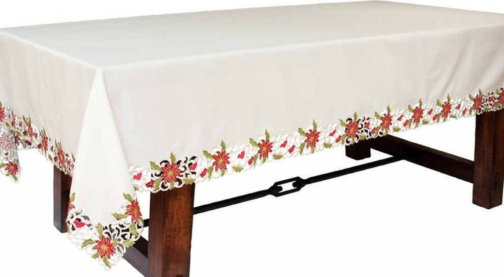 Poinsettia Lace Embroidered Cutwork Tablecloth, 60"x84", 70x108