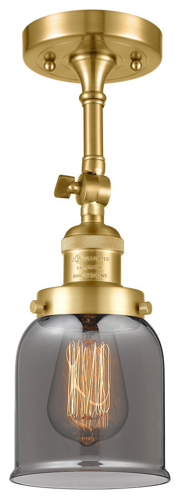 Small Bell 1 Light Semi-Flush Mount, Satin Gold, Plated Smoke