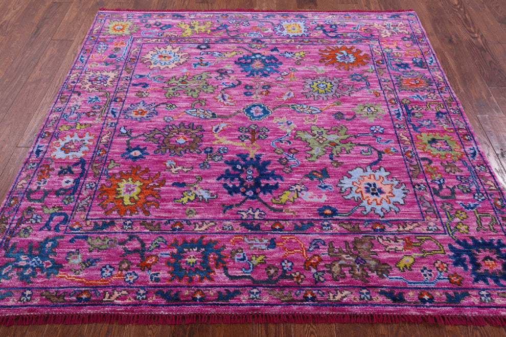 6' Square Handmade Turkish Oushak Wool Rug - Q15356