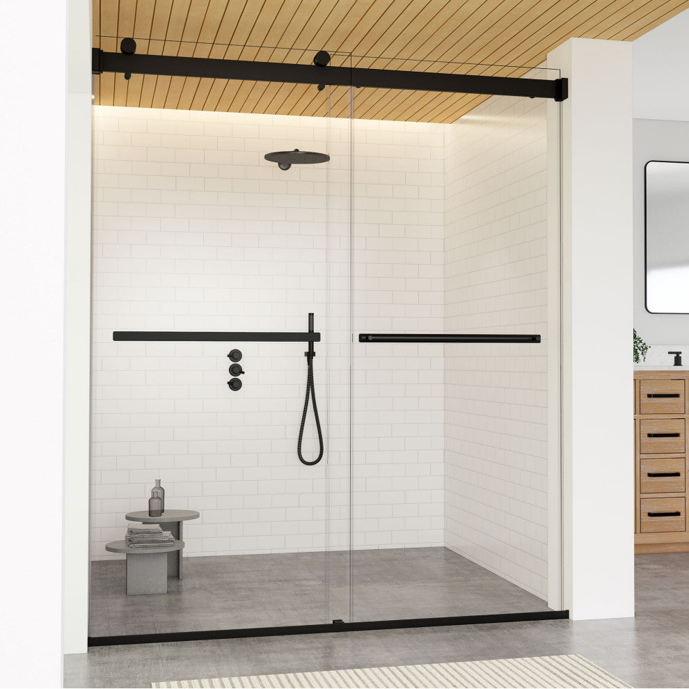 Marcelo By Pass Frameless Shower Door, Clear Glass, Matte Black, 64"wx76"h