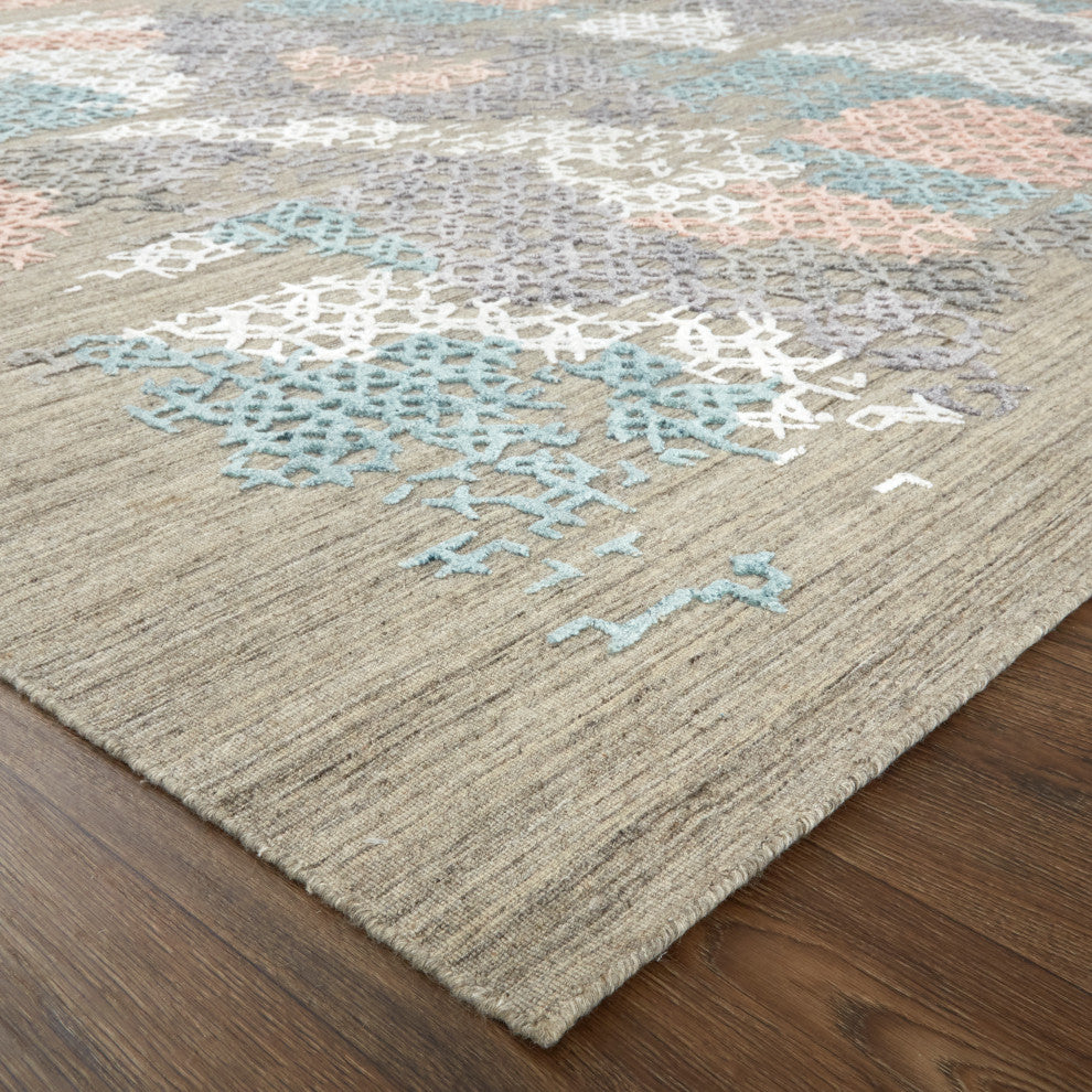 Weave & Wander Huntley Rug, Coral Pink/Blue/Taupe, 5' X 8'