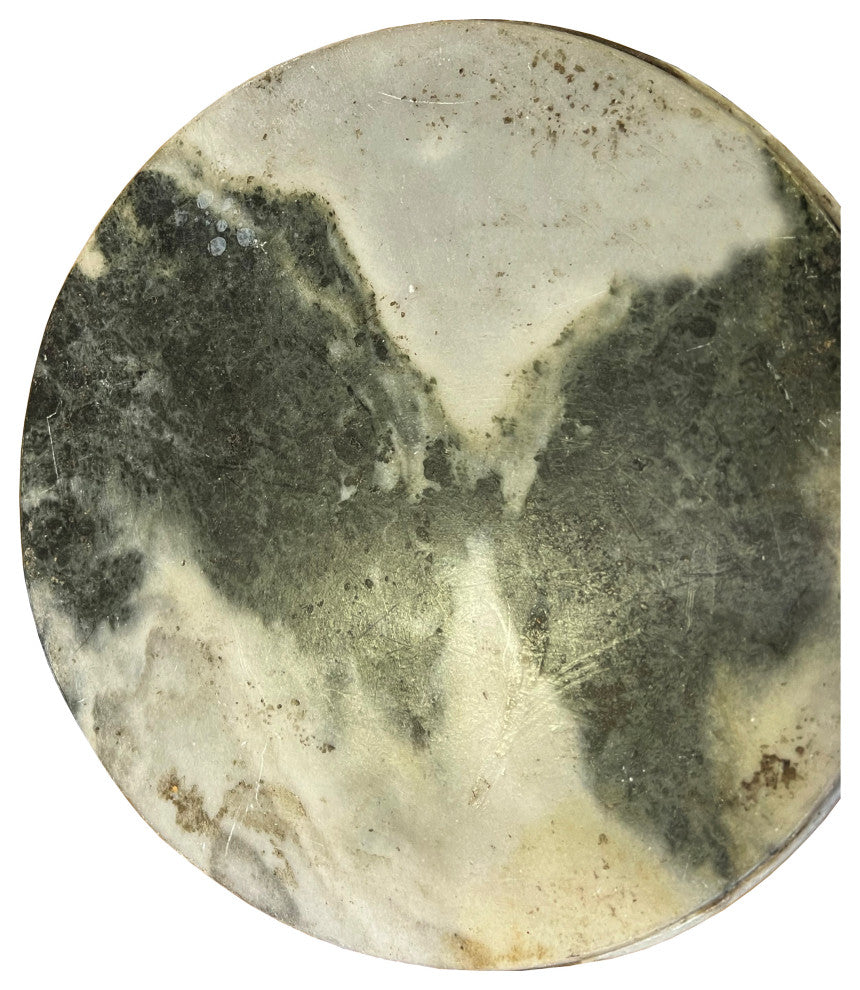 Chinese Natural Dream Stone Round White Fengshui Plaque Display Hws2263
