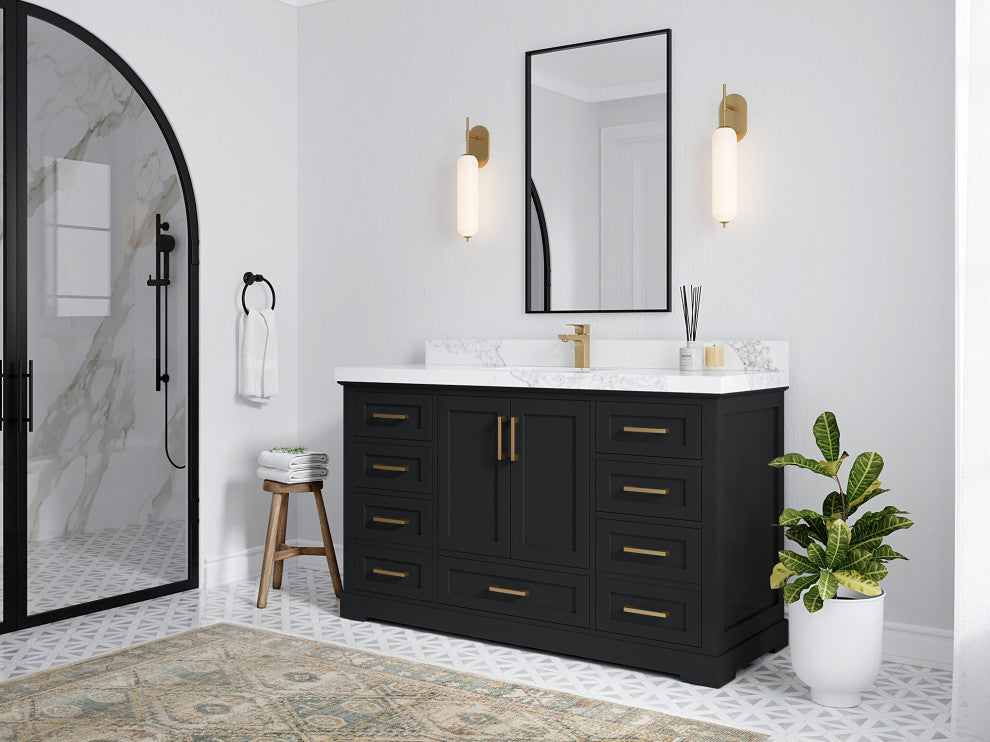 Boston 60" Single Bathroom Vanity, Wrought Iron 2" Calacatta Black
