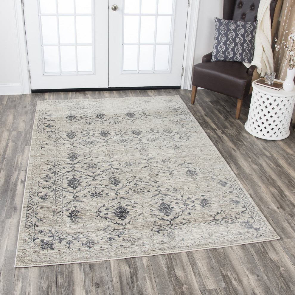 Panache PN6985 Natural Medallion Floral Area Rug, Rectangular 9'10"x12'6"