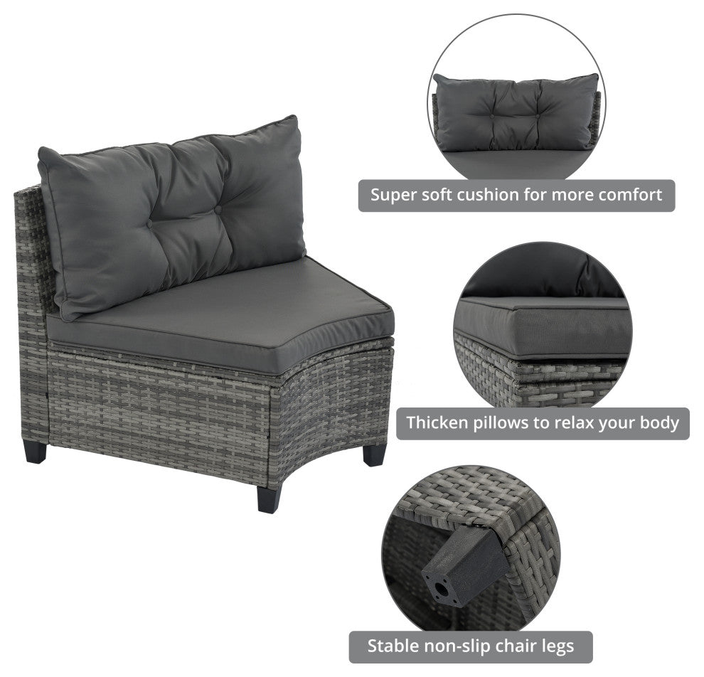 8 Pieces Outdoor Wicker Curved Patio Sectional with Coffee Table and Cushions, Gray
