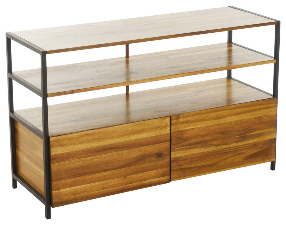 GDF Studio Flossie Natural Stained Acacia Wood Cabinet With Rustic Iron Accents