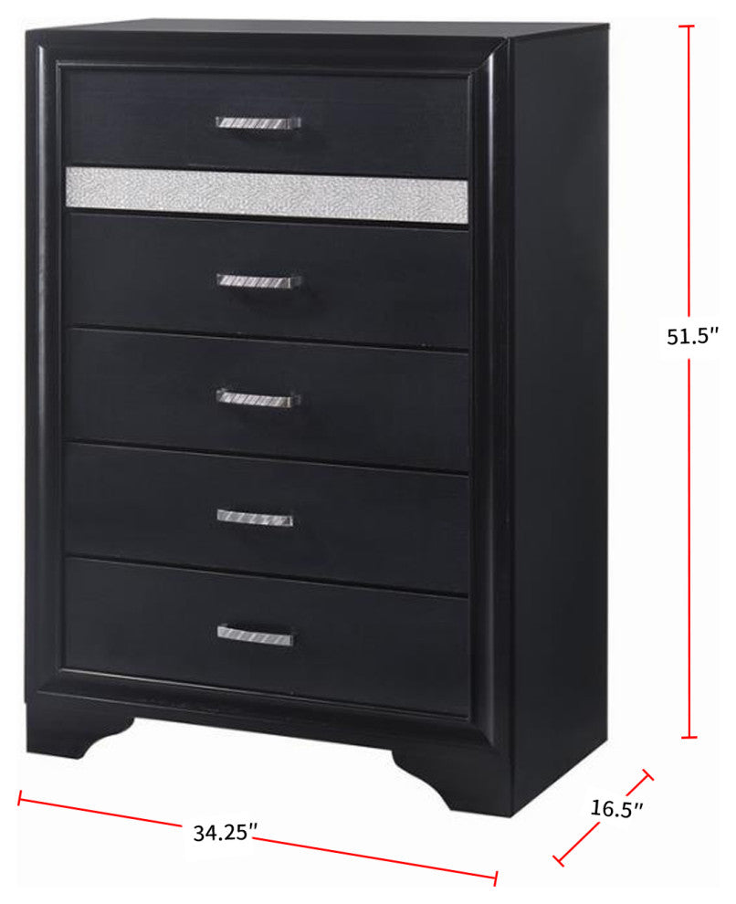 6 Drawers Wooden Chest With Hide Drawer Design, Black