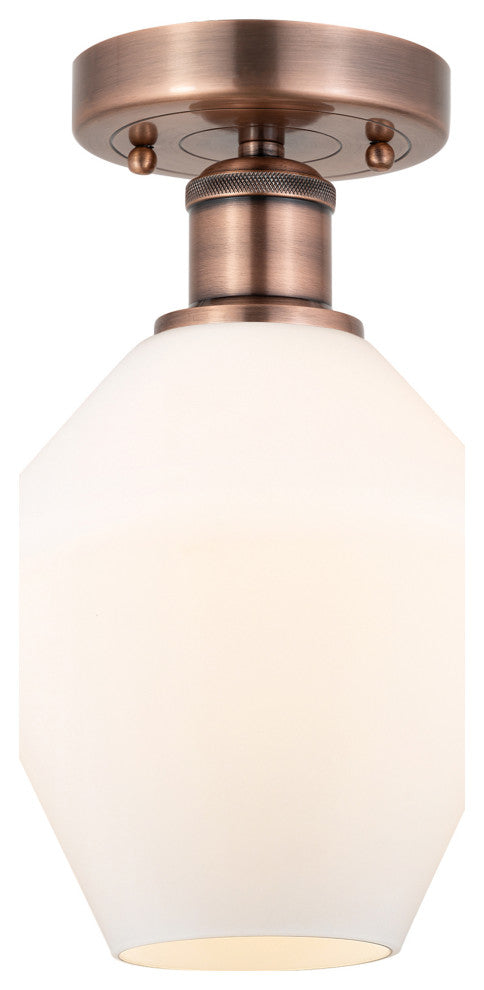 Cindyrella-1 Light 8" Semi-Flush Mount-Antique Copper, Cased Matte White Shade