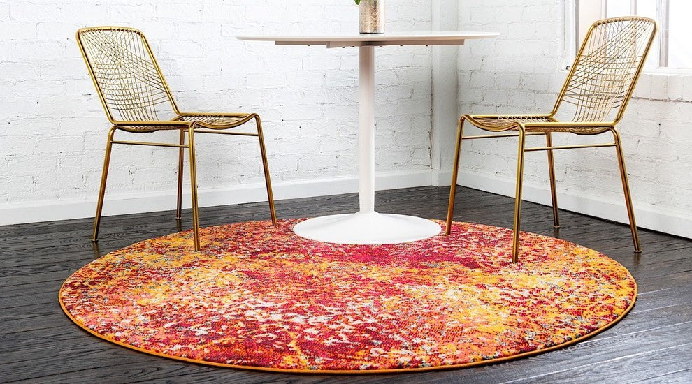 Contemporary Estelle 8' Round Fiery Area Rug
