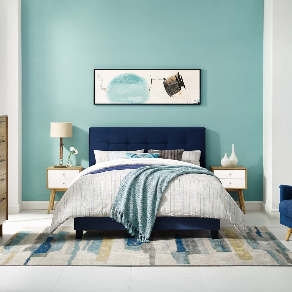 Amira King Upholstered Velvet Bed, Midnight Blue
