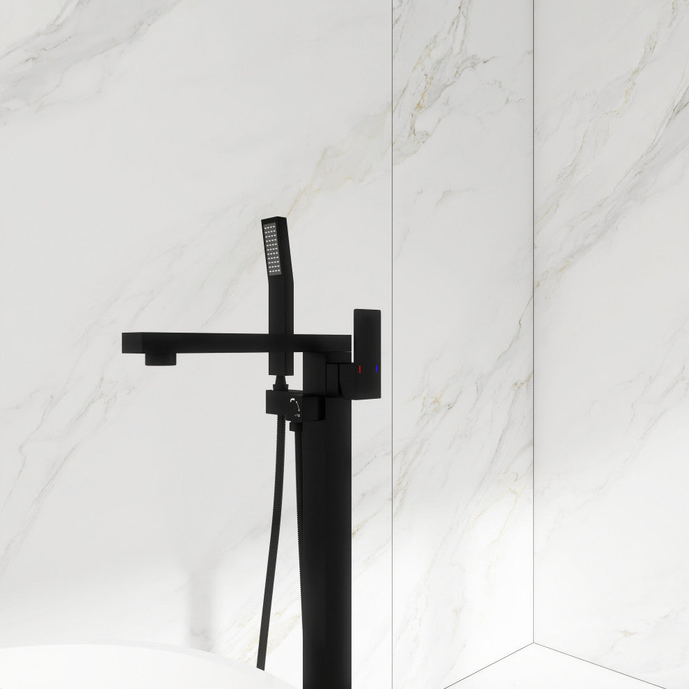 Freestanding Tub Shower Claw Foot Faucet With Handheld Spout, Matte Black