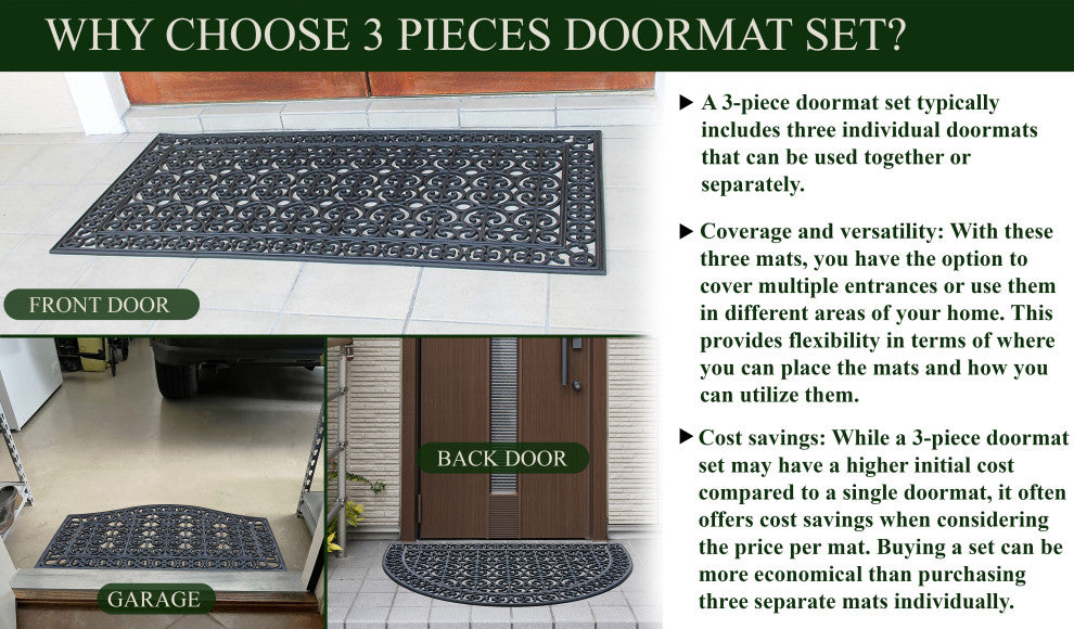 Rubber Grill Matching Doormat Set, Patio/Garage, Heavy Duty, 3-Piece Set