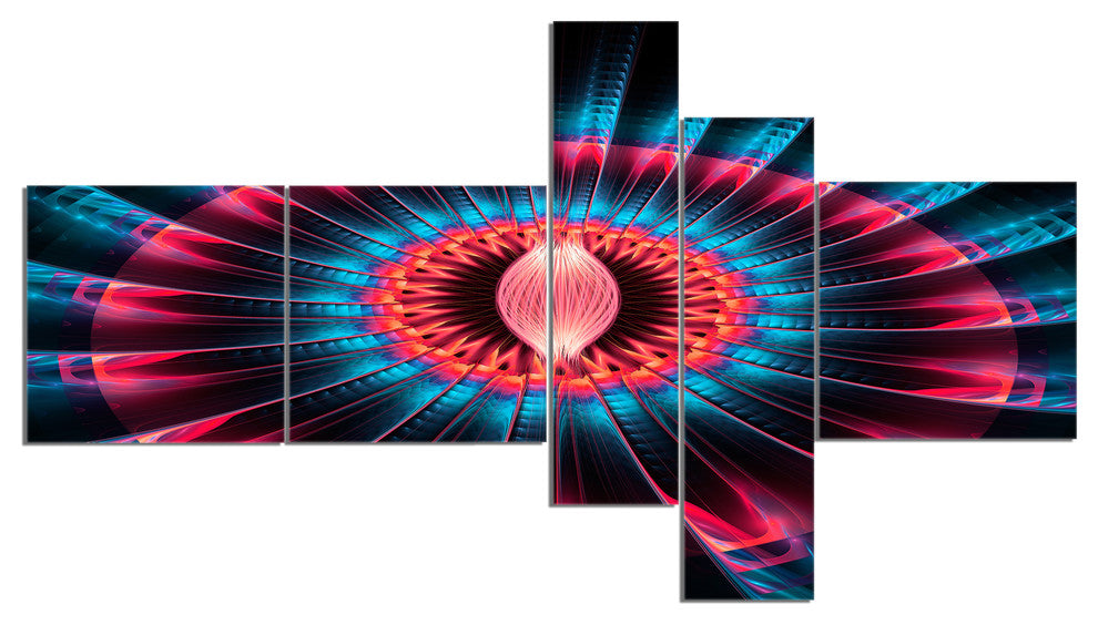 Abstract Colorful Fractal Flower, Floral Canvas Art print, 60"x32", 5 panels