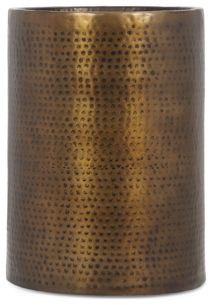 Wurtz Modern Handcrafted Hammered Aluminum Drum Side Table, Aged Brass