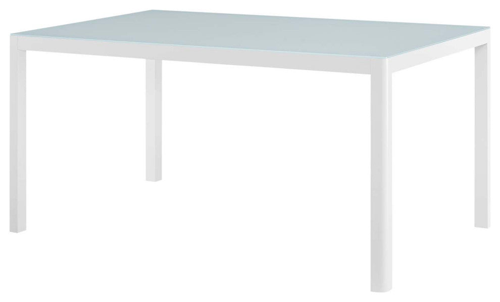 Lounge Dining Table, Rectangular, Aluminum, Metal, White, Modern, Outdoor Patio
