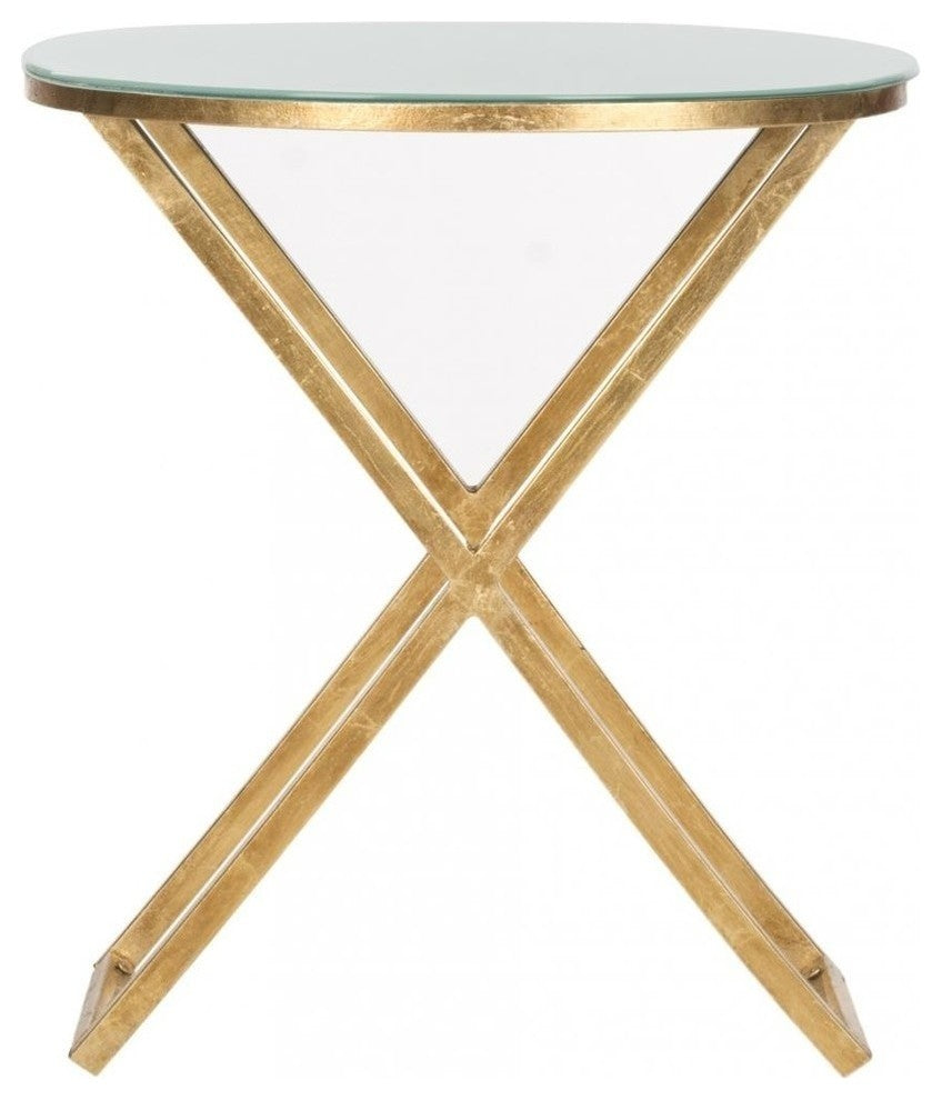 Safavieh Riona Accent Table, Gold, White Glass Top