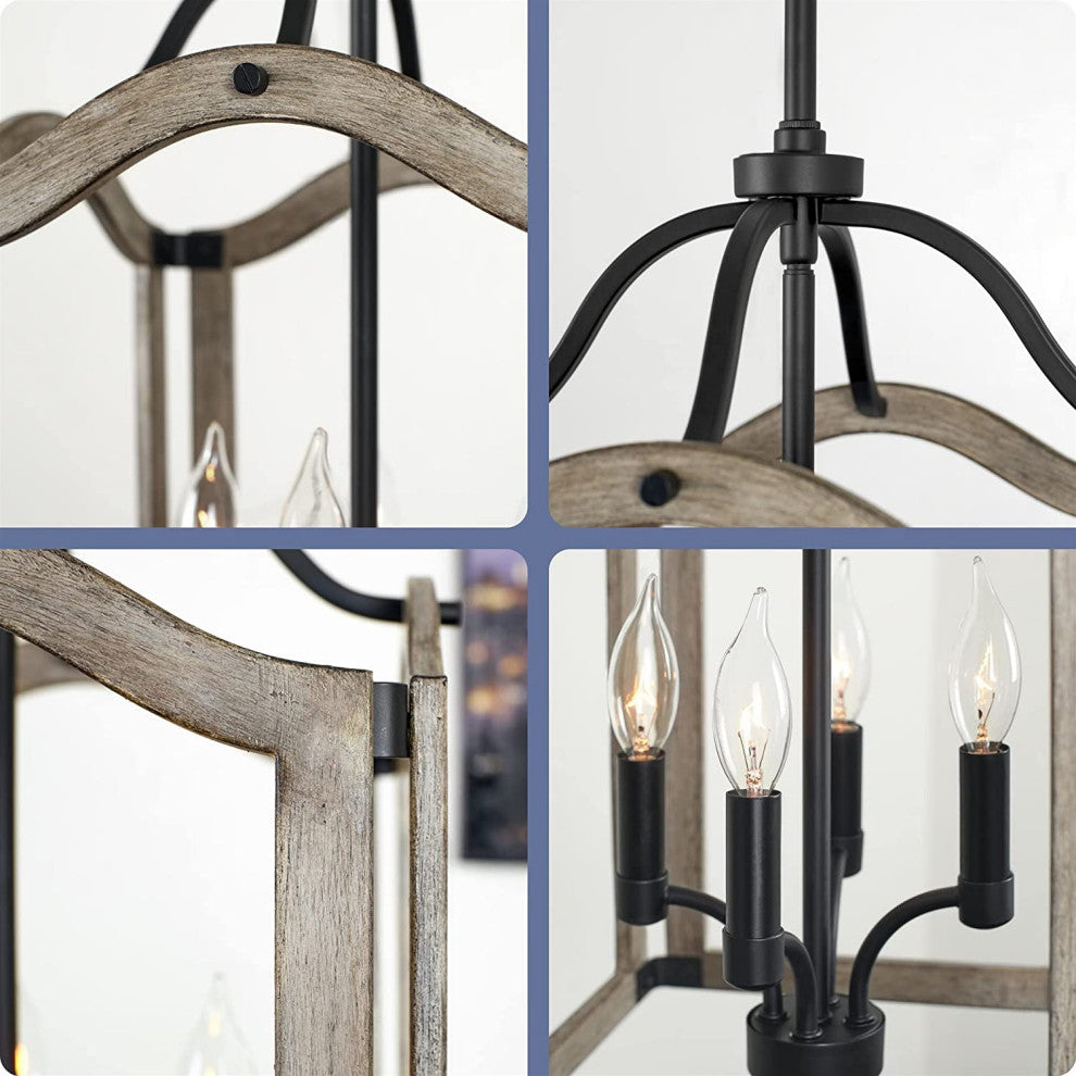 4 Light Farmhouse Chandelier Vintage Wood Pendant Light