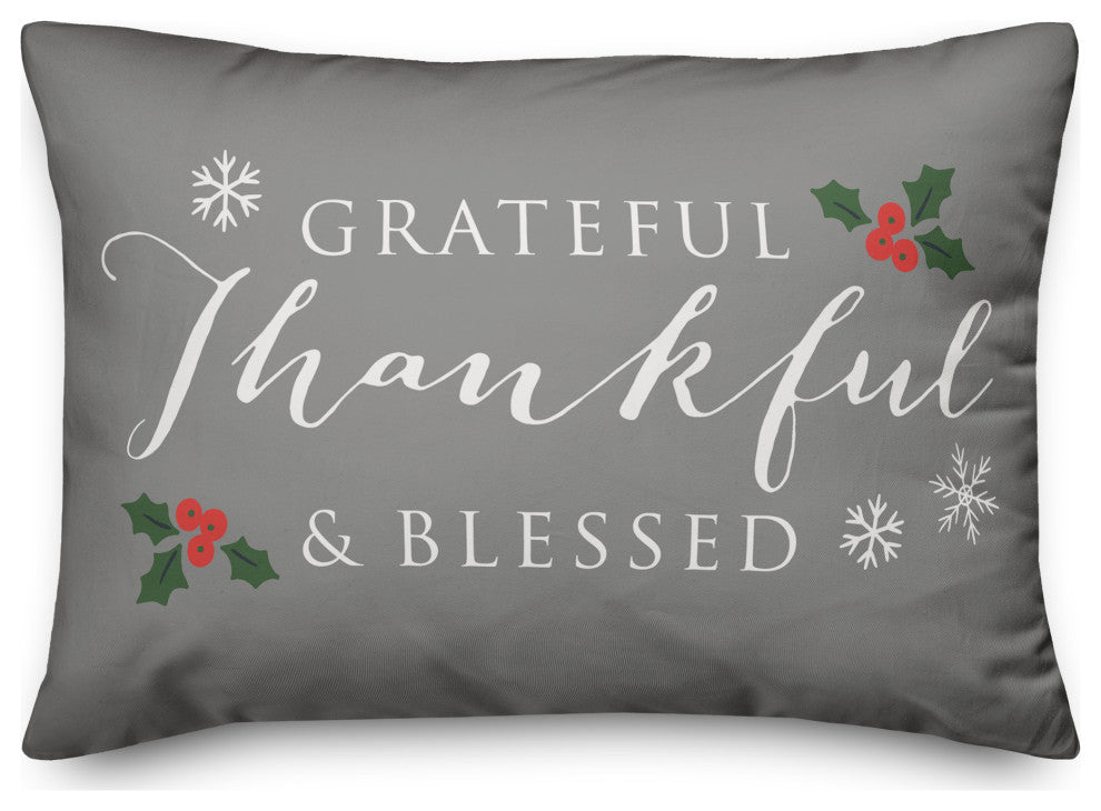 Gray Grateful Thankful Blessed 20x14 Spun Poly Pillow