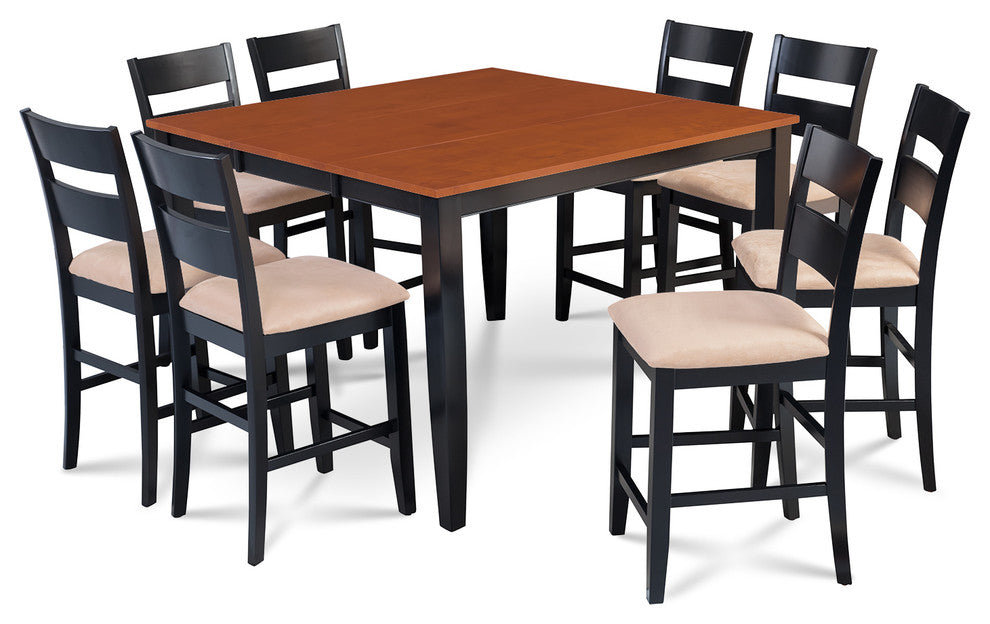 Sunderland Counter 9 Piece Dining Set with 18" Butterfly Leaf, Black and Cherry