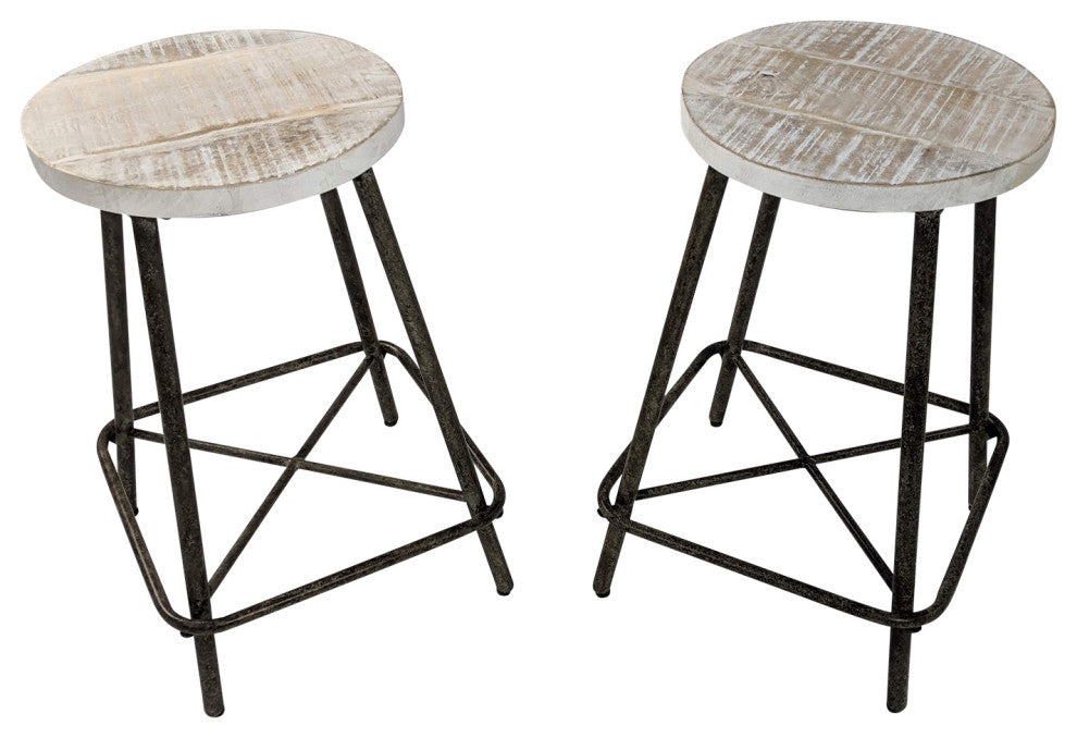 Illona 24" Stool, Set of 2, Natural Drftwd/Aged Iron
