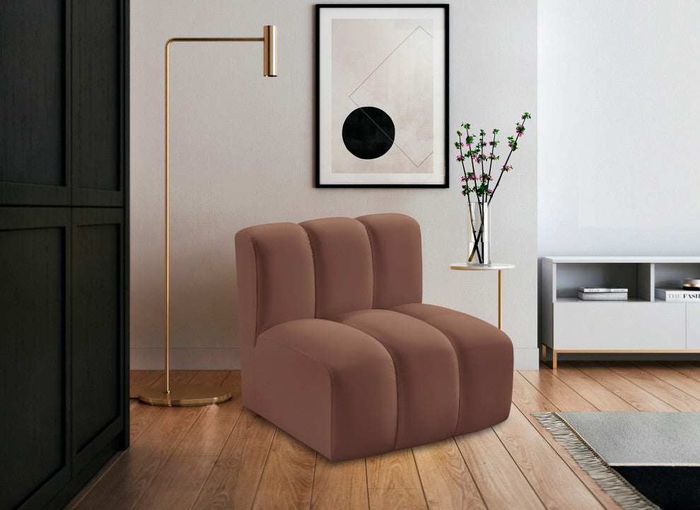 Arc Upholstered Modular Component, Cognac, 1-Piece: Straight Chair, Vegan Leather