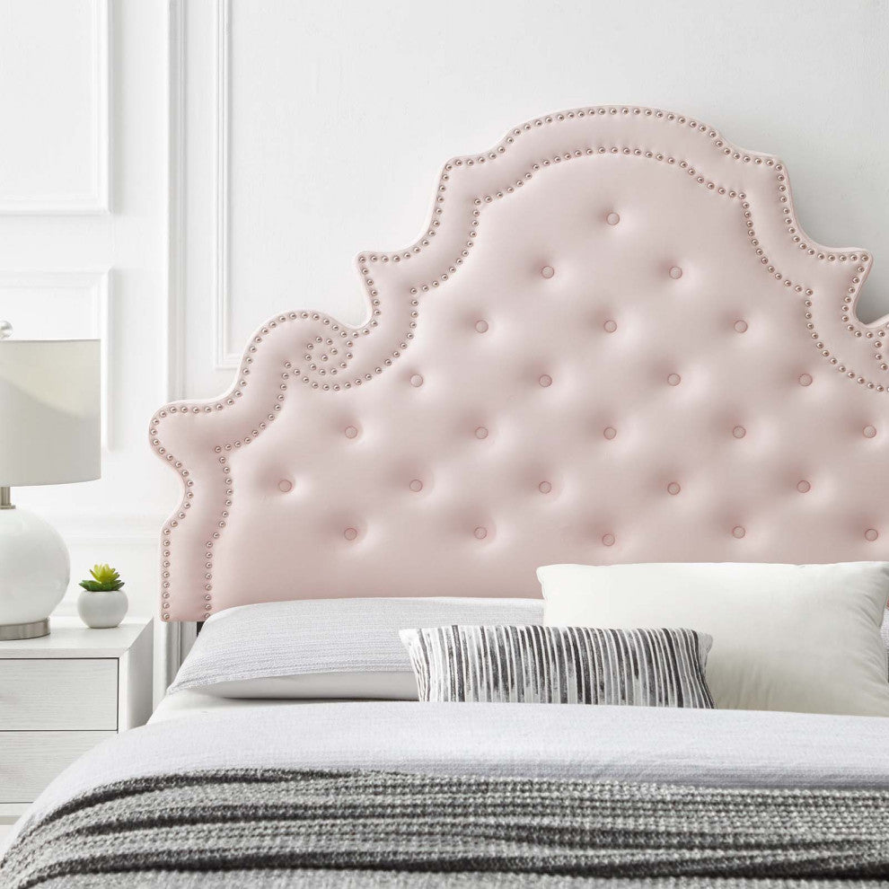 Tufted Headboard, King Size, Velvet, Pink, Modern Contemporary, Bedroom Master