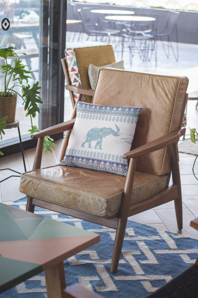 16" Teal Ornate Elephant Suede Throw Pillow