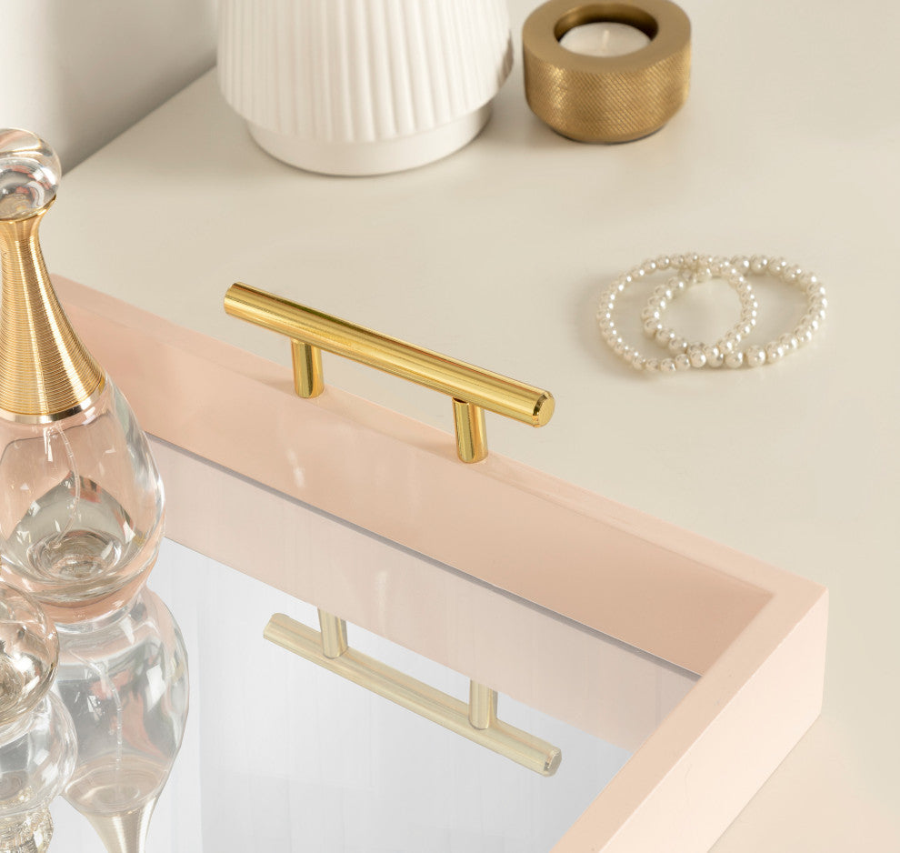 Lipton Decorative Wood Tray With Metal Handles, Pink/Mirror