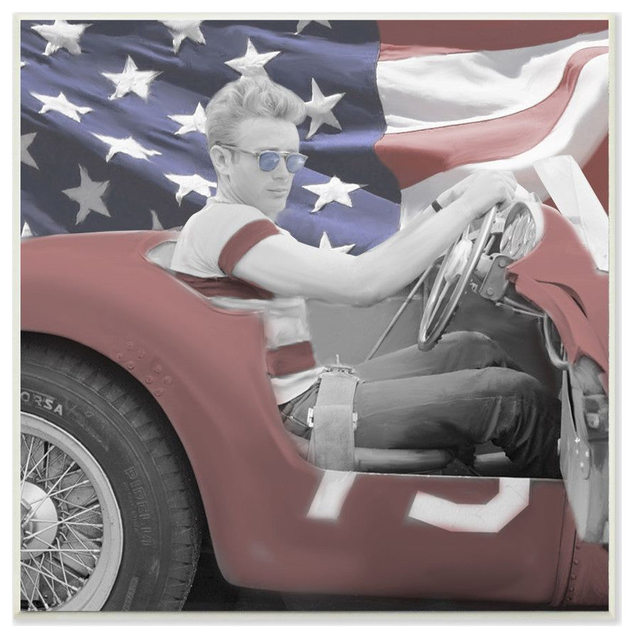 Stupell Industries Flag Car Vintage Hollywood Movie Star, 12 x 12