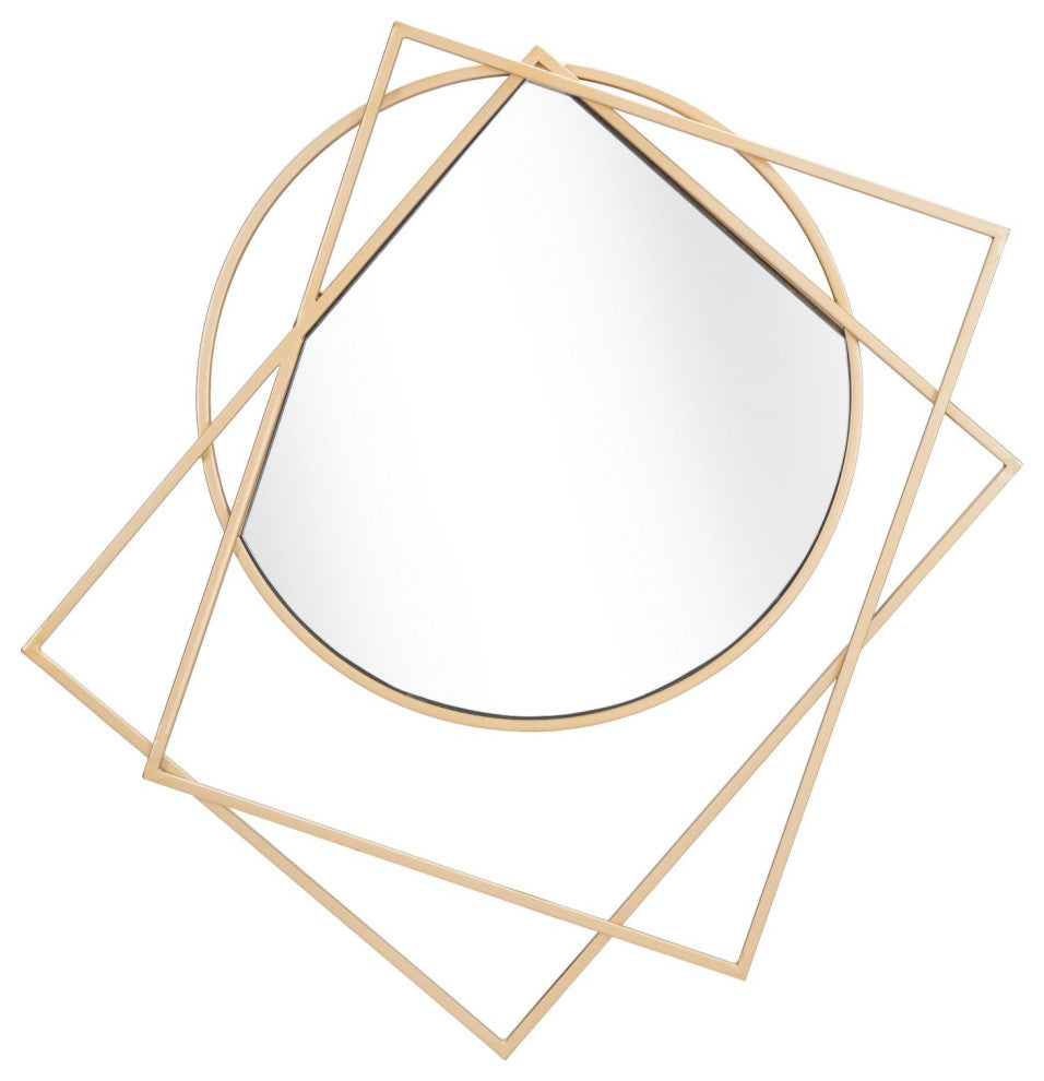Frame Wall Mirror, Round, Glass, Steel Metal, Gold, Bedroom Living