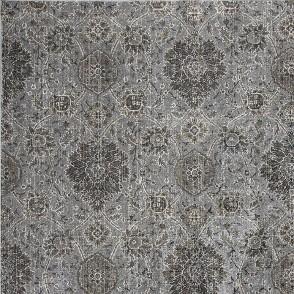 HomeRoots 8'x11' Silver Machine Woven Traditional Floral Indoor Area Rug