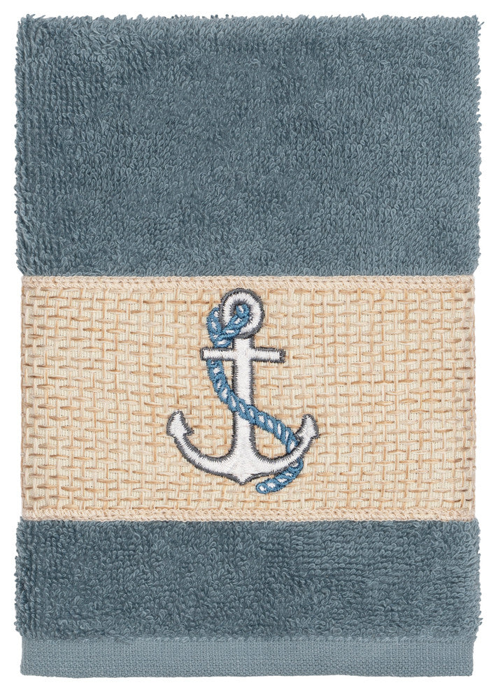 Linum Home Textiles Easton Embellished, Teal, Washcloth, 2-Piece Set