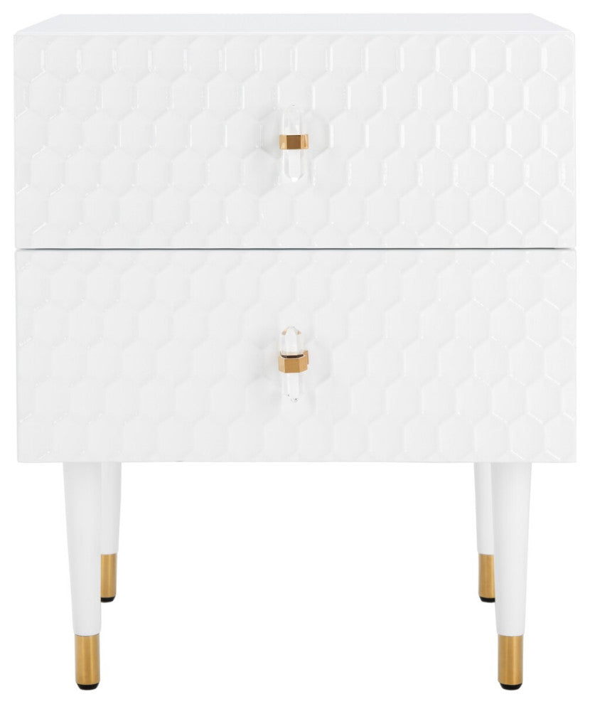 Safavieh Couture Neptune 2 Drawer Side Table, White/Gold