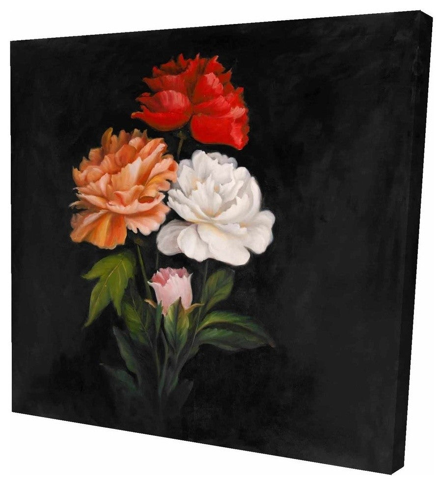 three Beautiful Rose Flowers, Fine Art Gallery Wrapped Canvas, 24"x24"