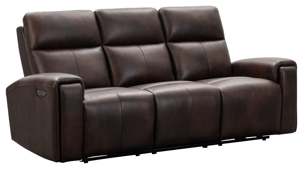 Keegan Leather Power Reclining Sofa With Power Headrests, Brown