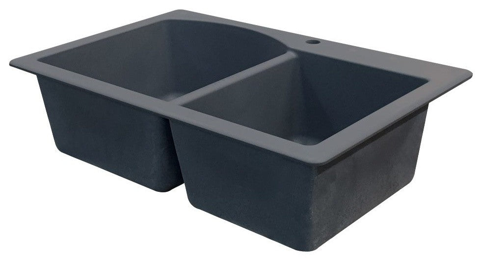 Aversa 33" silQ Granite Drop-in Double Bowl Kitchen Sink with 4 Holes in Grey