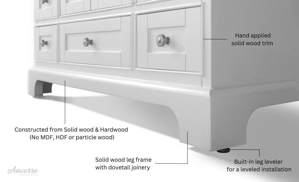 Audrey Vanity Set, White, 66", Brushed Nickle Hardware, No Mirror
