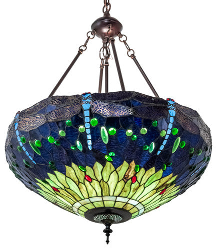 Meyda Lighting 232781 22" Wide Tiffany Hanginghead Dragonfly Inverted Pendant