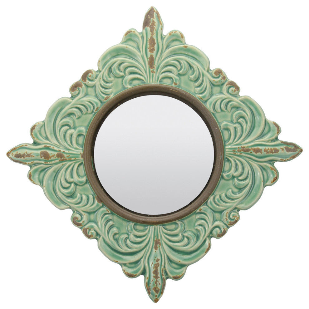 Worn Pale Ocean Ceramic Distressed Wall Mirror