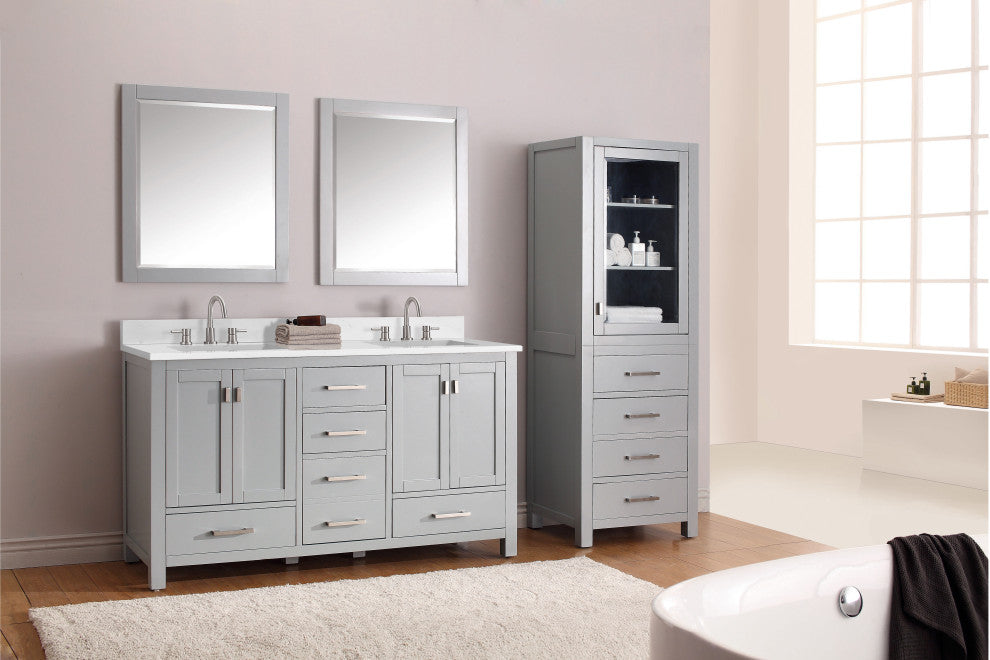 Avanity Modero 60" Double Vanity, Chilled Gray, Cala White Engineered Stone Top