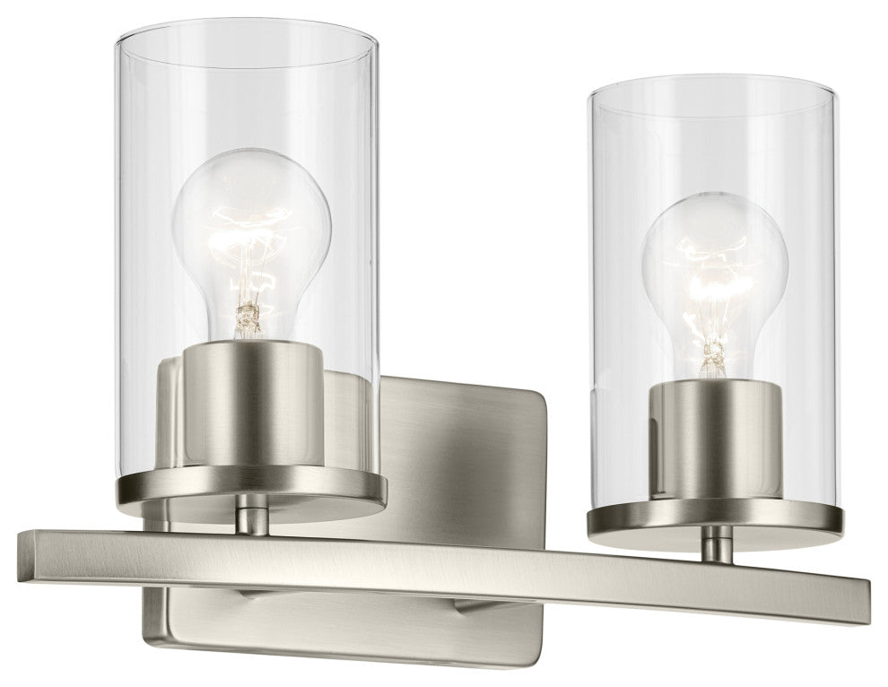 Crosby 15.25" 2-Light Vanity Light With Clear Glass, Brushed Nickel