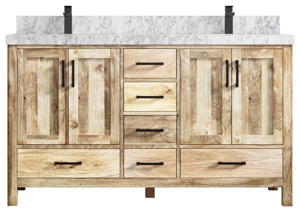 Malibu Mango 60 Double Sink Bathroom Vanity in White Washed 2" Carrara Marble