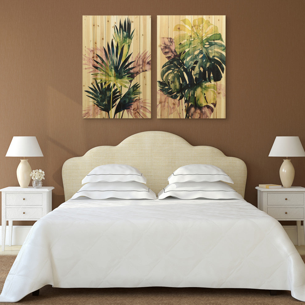 "Twilight Palms" Wood Wall Art Digital Print on Solid Fir Wood Planks, Set of 2