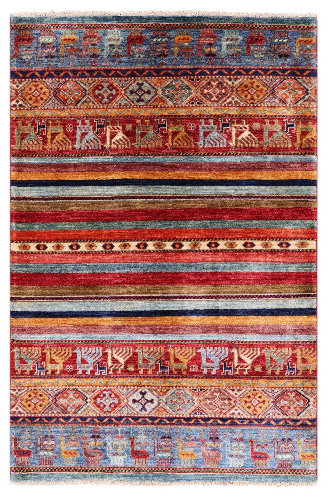 3' 4" X 5' 0" Tribal Persian Gabbeh Hand-Knotted Wool Rug Q8034